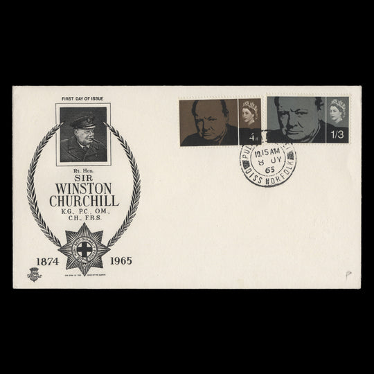 Great Britain 1965 Churchill phosphor first day cover, PULHAM MARKET