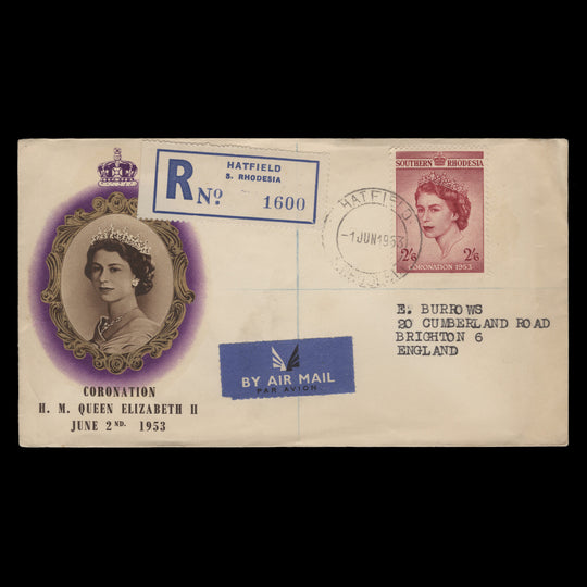 Southern Rhodesia 1953 (FDC) 2s6d Coronation, HATFIELD
