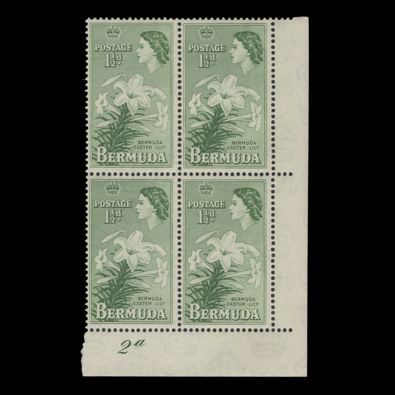 Bermuda 1956 (MNH) 1½d Easter Lily plate 2a block