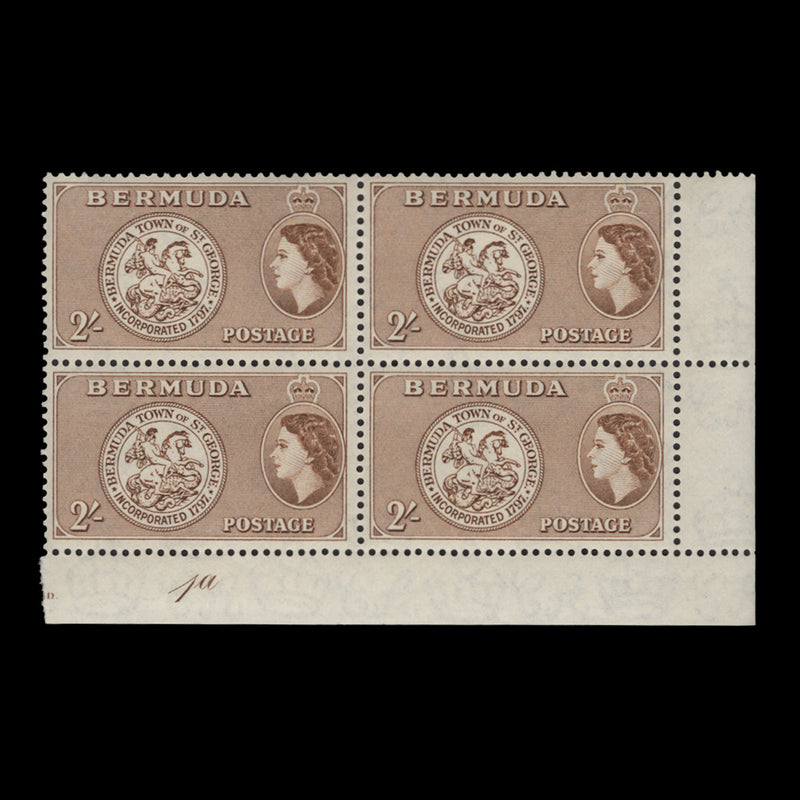 Bermuda 1953 (MNH) 2s Arms of St George plate 1a block