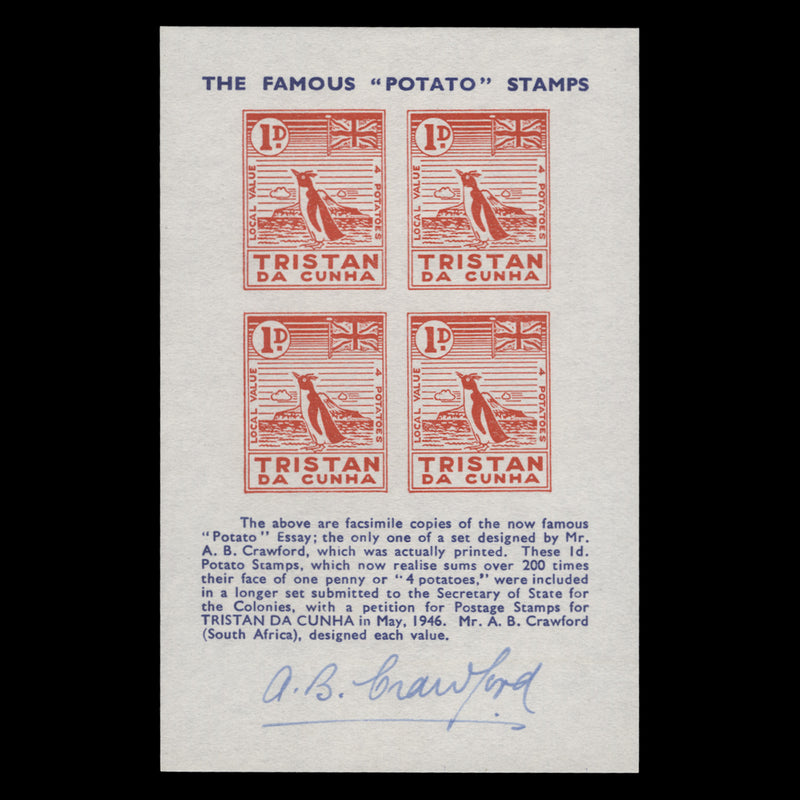 Tristan da Cunha 1962 Potato Stamps reprint sheetlet signed by Allan Crawford