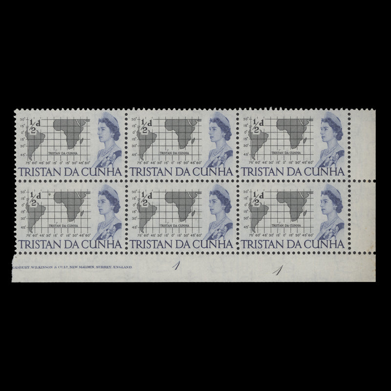 Tristan da Cunha 1965 (MNH) ½d South Atlantic Map plate 1–1 block