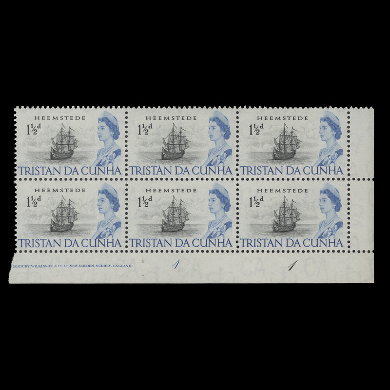 Tristan da Cunha 1965 (MNH) 1½d Heemstede plate 1–1 block
