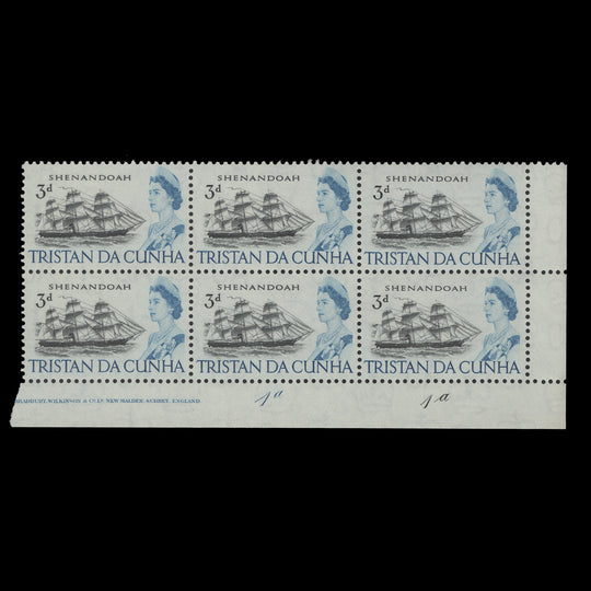 Tristan da Cunha 1965 (MNH) 3d Shenandoah plate 1a–1a block