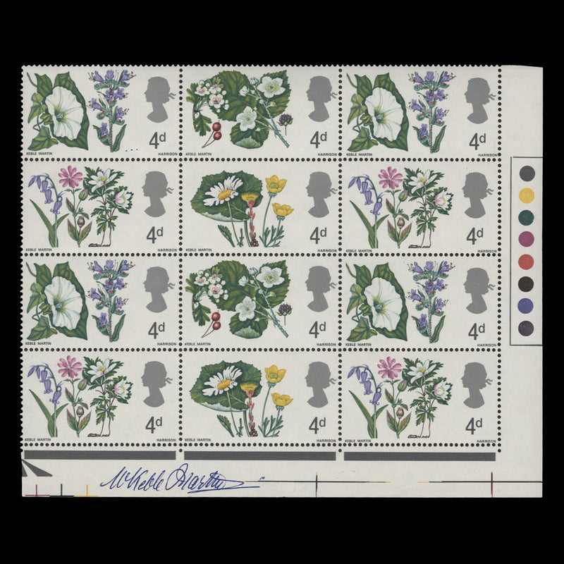 Great Britain 1967 (MNH) 4d British Wild Flowers block signed by designer