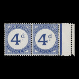 Tristan da Cunha 1957 (MNH) 4d Postage Due pair with broken 'd' and small stop