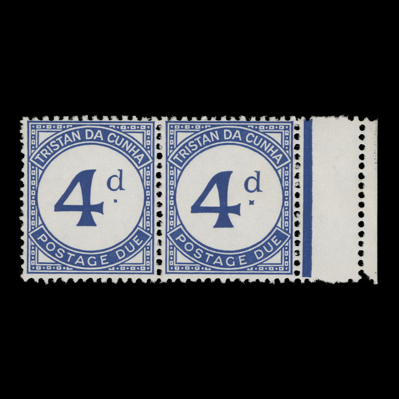 Tristan da Cunha 1957 (MNH) 4d Postage Due pair with broken 'd' and small stop