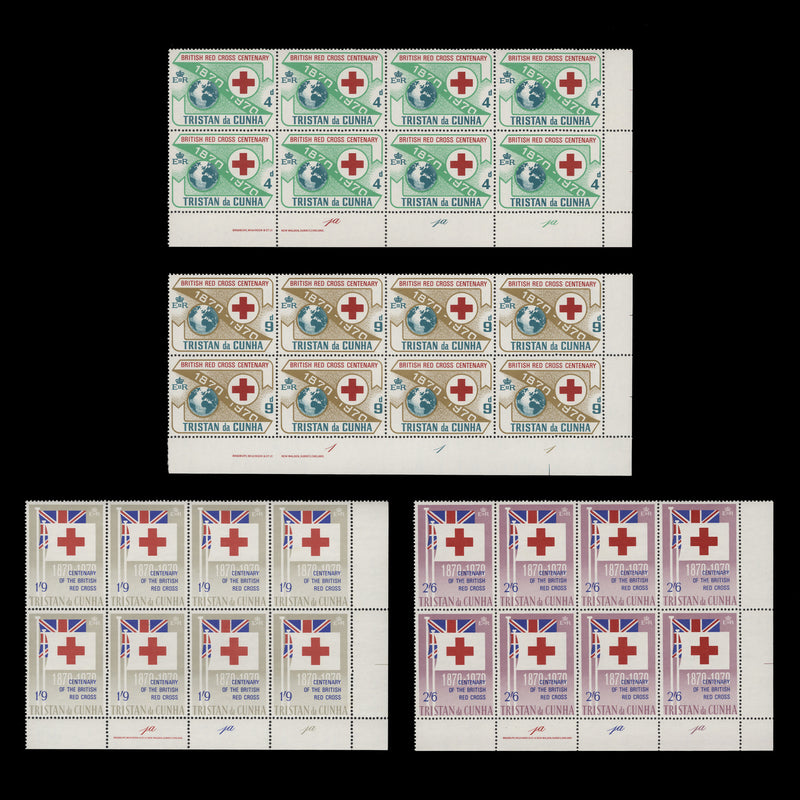 Tristan da Cunha 1970 (MNH) Red Cross Centenary imprint/plate blocks