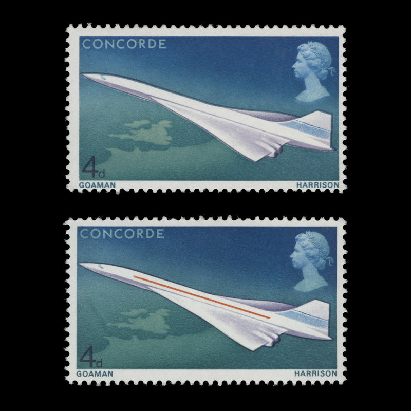Great Britain 1969 (Error) 4d Concorde missing yellow-orange and phosphor