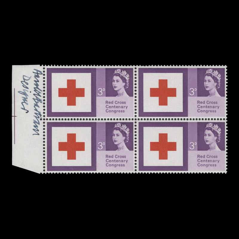 Great Britain 1963 (MNH) 3d Red Cross Centenary block signed by Harold Bartram