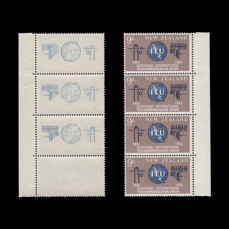 New Zealand 1965 (Variety) 9d ITU Centenary strip with blue offset