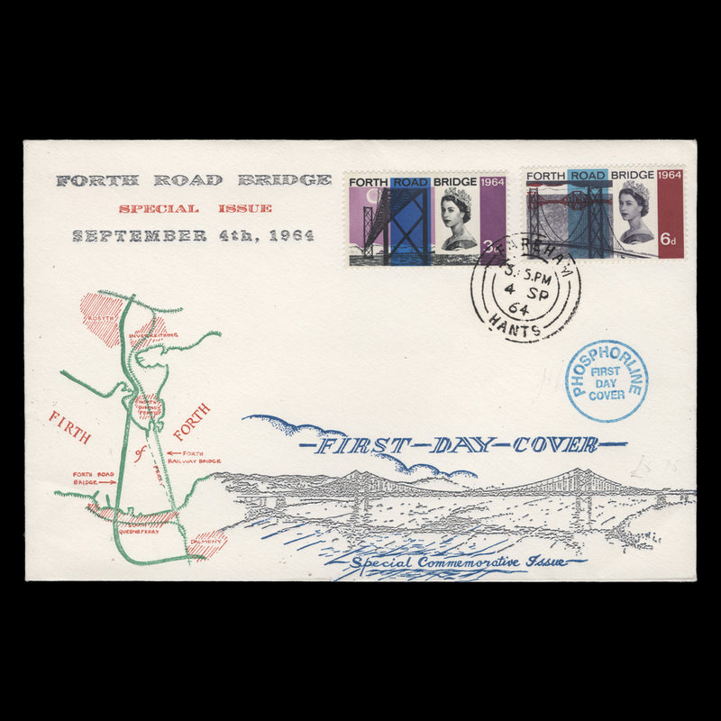 Great Britain 1964 Forth Road Bridge phosphor first day cover, FAREHAM