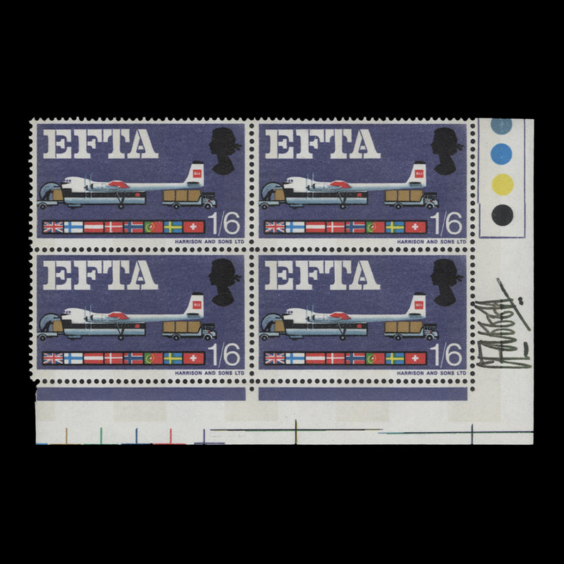 Great Britain 1967 (MNH) 1s6d EFTA block signed by Clive Abbott