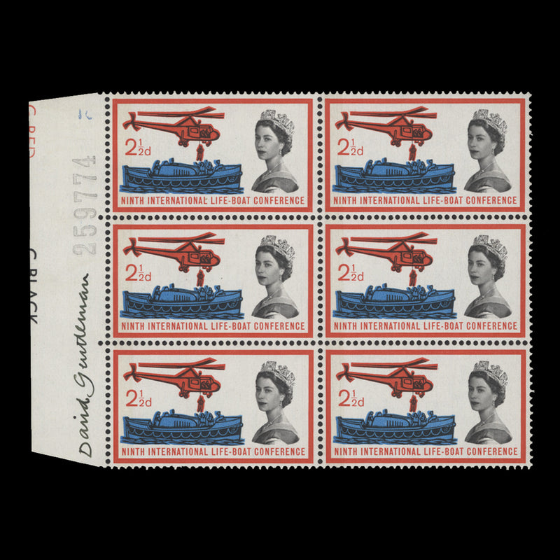 Great Britain 1963 (MNH) 2½d Lifeboat Conference block signed by David Gentleman