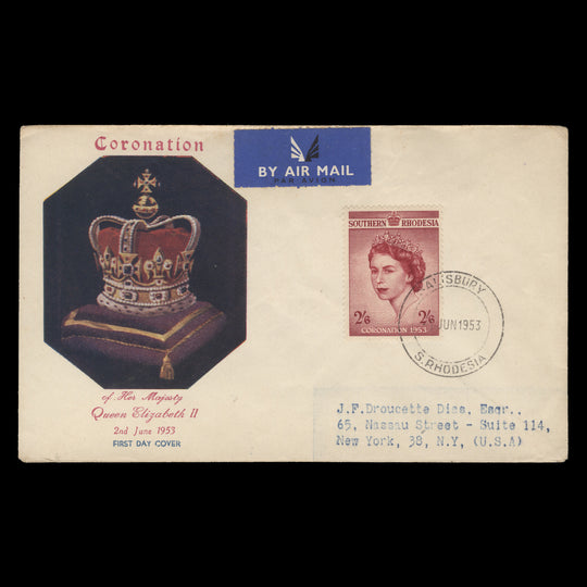 Southern Rhodesia 1953 (FDC) 2s6d Coronation, SALISBURY