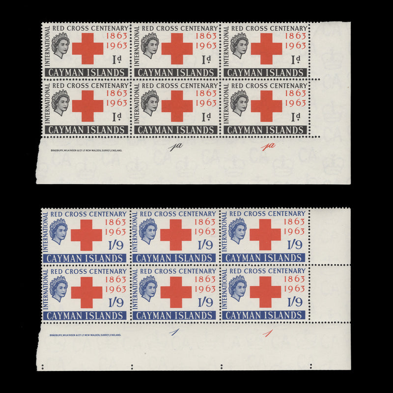 Cayman Islands 1963 (MNH) Red Cross Centenary imprint/plate blocks