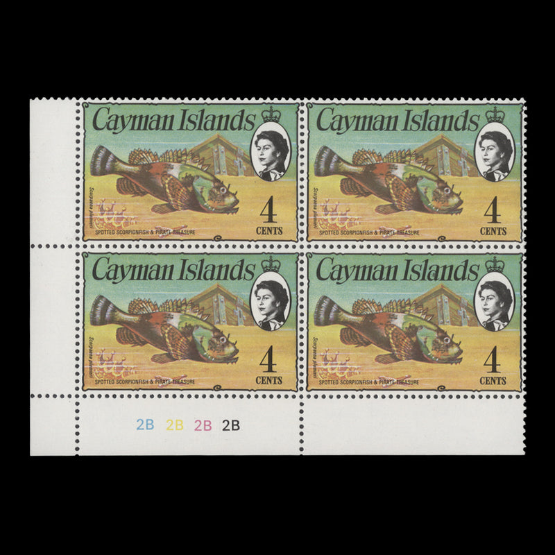 Cayman Islands 1977 (MNH) 4c Spotted Scorpionfish plate block, chalky