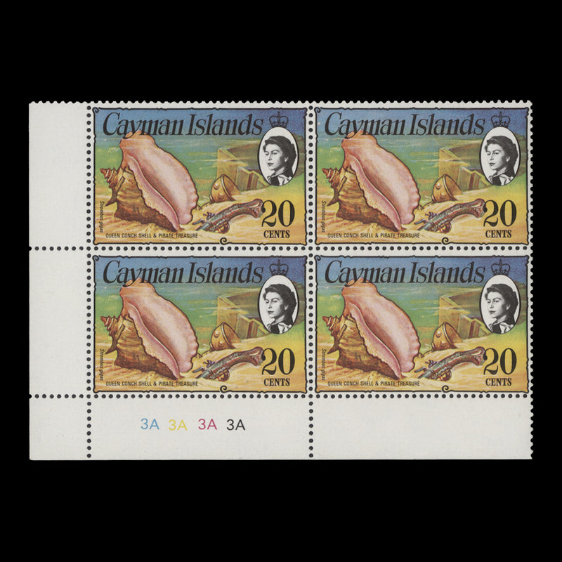 Cayman Islands 1978 (MNH) 20c Queen Conch Shell plate block, chalky