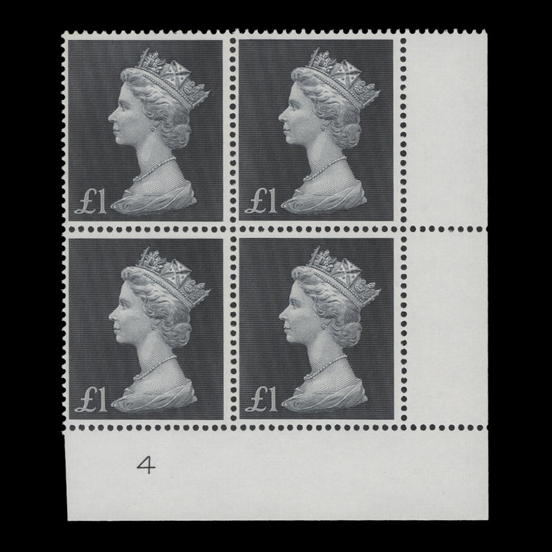 Great Britain 1969 (MNH) £1 Bluish Black plate 4 block
