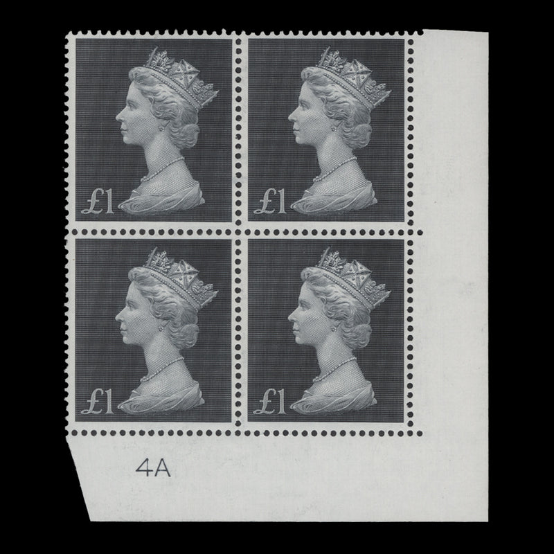 Great Britain 1969 (MNH) £1 Bluish Black plate 4A block