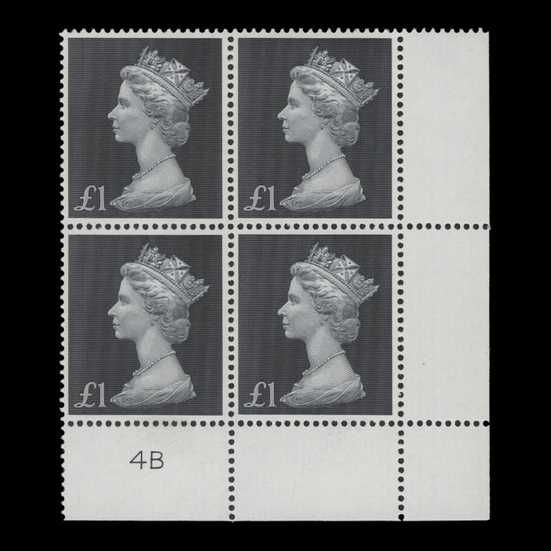 Great Britain 1969 (MNH) £1 Bluish Black plate 4B block