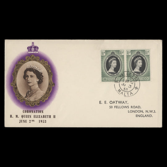 Malta 1953 (FDC) 1½d Coronation pair, VALLETTA