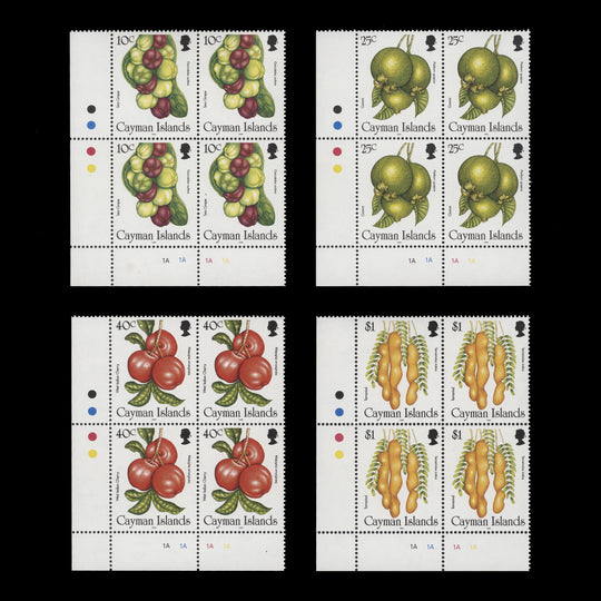 Cayman Islands 1996 (MNH) Wild Fruit plate 1A–1A–1A–1A blocks
