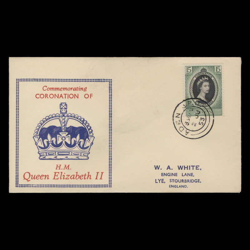 Aden 1953 (FDC) 15c Coronation, ADEN GPO