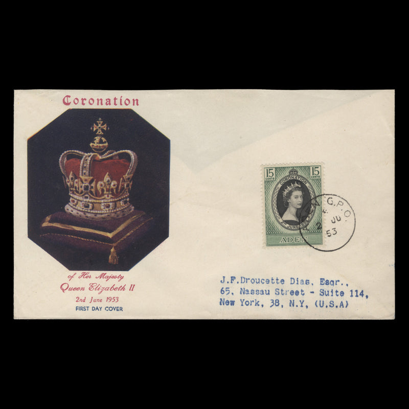 Aden 1953 (FDC) 15c Coronation, ADEN GPO