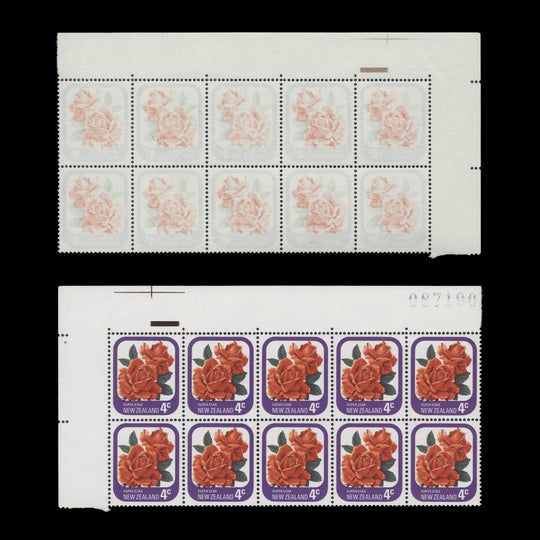 New Zealand 1975 (Variety) 4c Super Star block with red and green offset