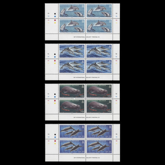 Ascension 2009 (MNH) Whales & Dolphins traffic light/plate blocks