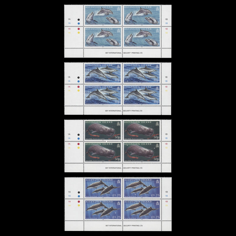 Ascension 2009 (MNH) Whales & Dolphins traffic light/plate blocks