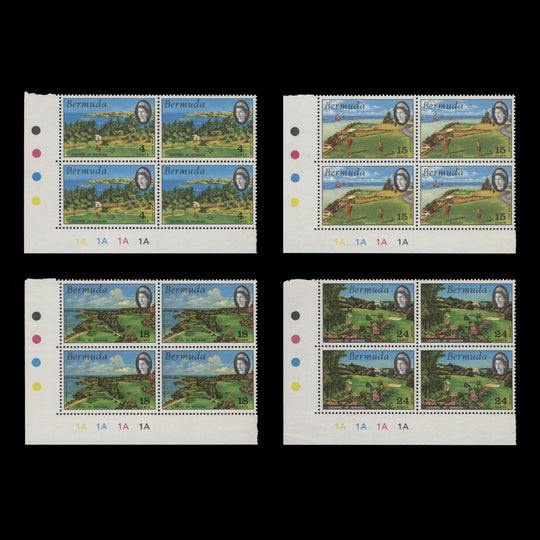Bermuda 1971 (MLH) Golfing plate 1A–1A–1A–1A blocks