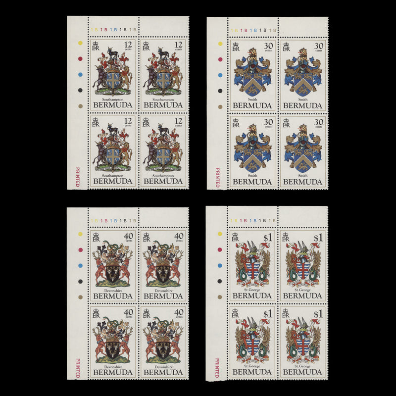 Bermuda 1984 (MNH) Coats of Arms plate 1B–1B–1B–1B–1B blocks