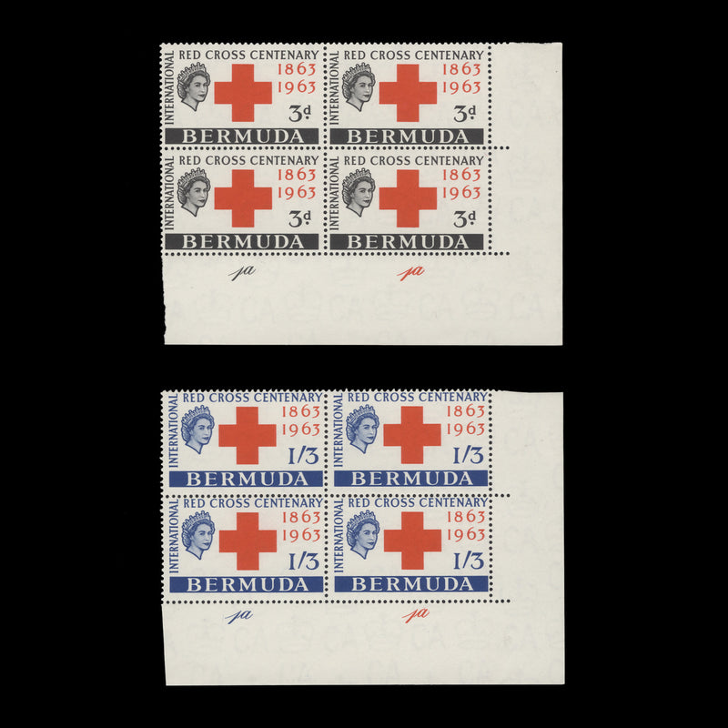 Bermuda 1963 (MLH) Red Cross Centenary plate 1a–1a blocks