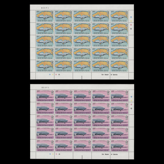 Bermuda 1975 (MNH) Air Mail Service Anniversary panes of 25 stamps