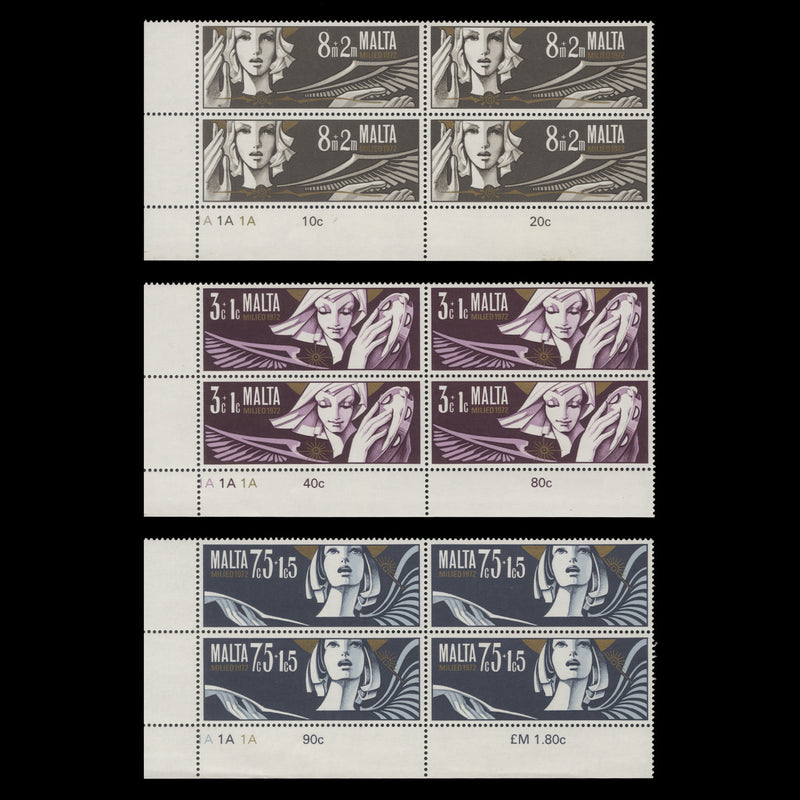 Malta 1972 (MNH) Christmas plate 1A–1A–1A blocks