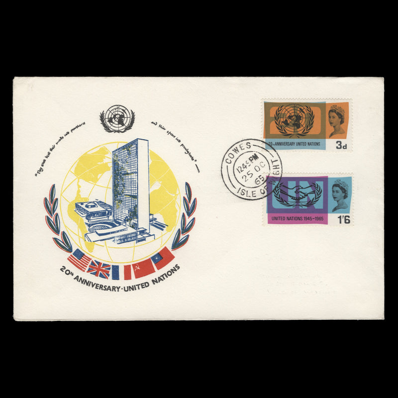 Great Britain 1965 United Nations Anniversary first day cover, COWES