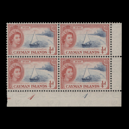 Cayman Islands 1955 (MNH) ¼d Cat Boat plate 1–1 block
