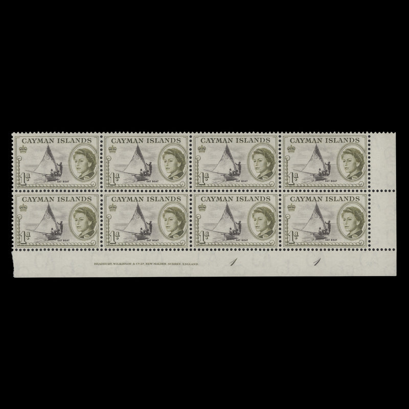 Cayman Islands 1962 (MNH) 1d Cat Boat imprint/plate 1–1 block