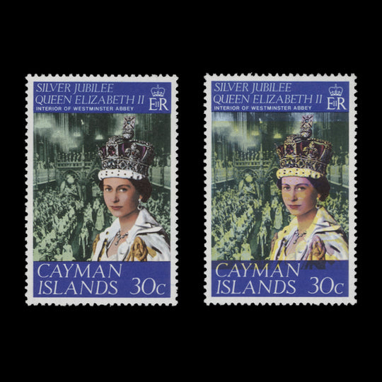 Cayman Islands 1977 (Variety) 30c Silver Jubilee with yellow shift
