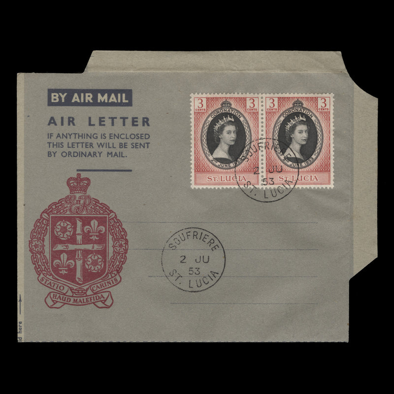 Saint Lucia 1953 (FDA) 3c Coronation pair, SOUFRIERE