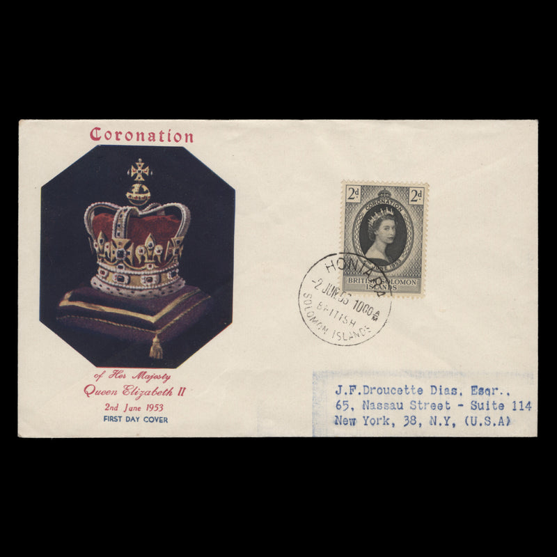 Solomon Islands 1953 (FDC) 2d Coronation, HONIARA