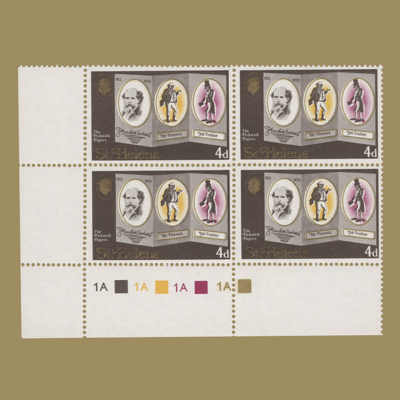 Saint Helena 1970 (Variety) 4d Dickens Centenary plate block with gold double