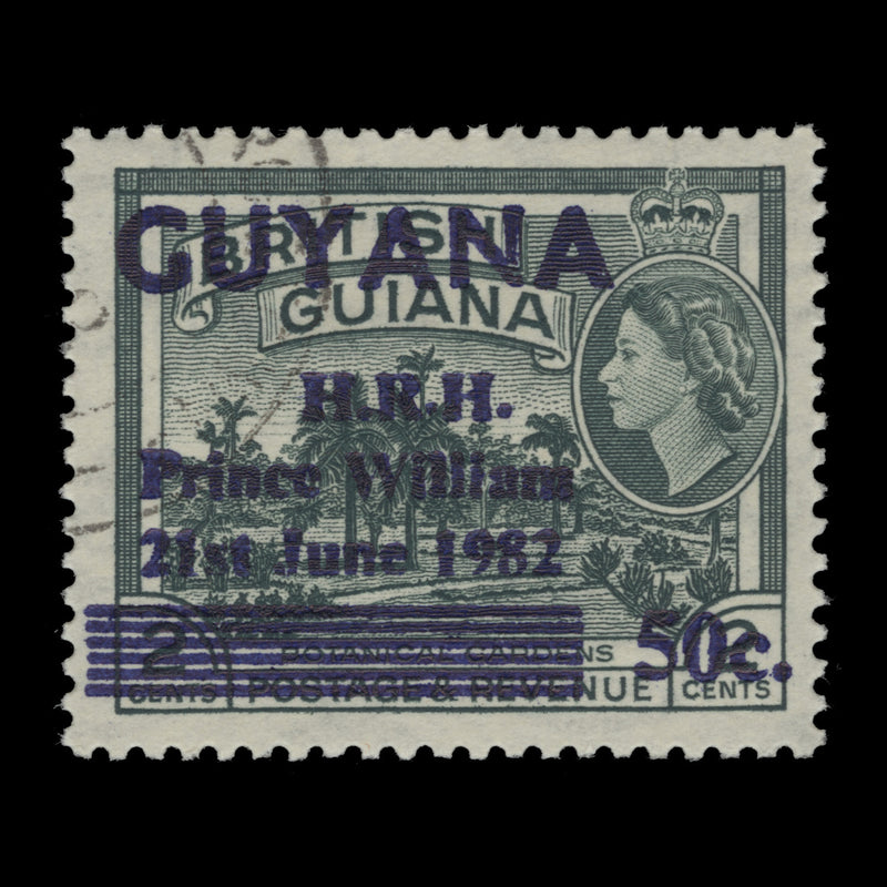 Guyana 1982 (CTO) 50c/2c Prince William's Birthday with line obliterator