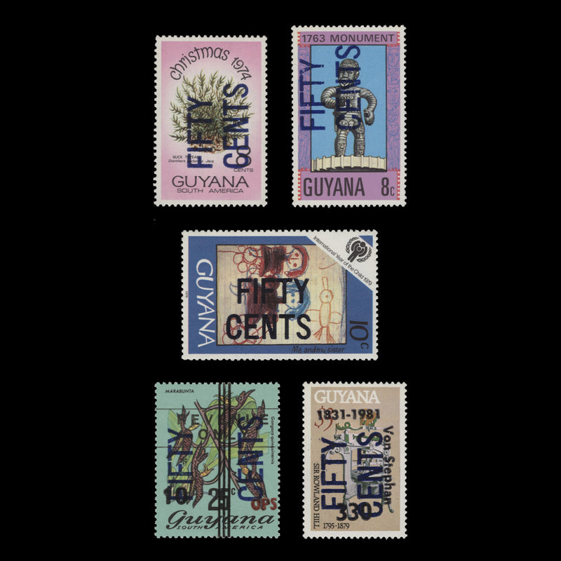 Guyana 1983 (MNH) Provisionals with 'FIFTY CENTS' surcharge