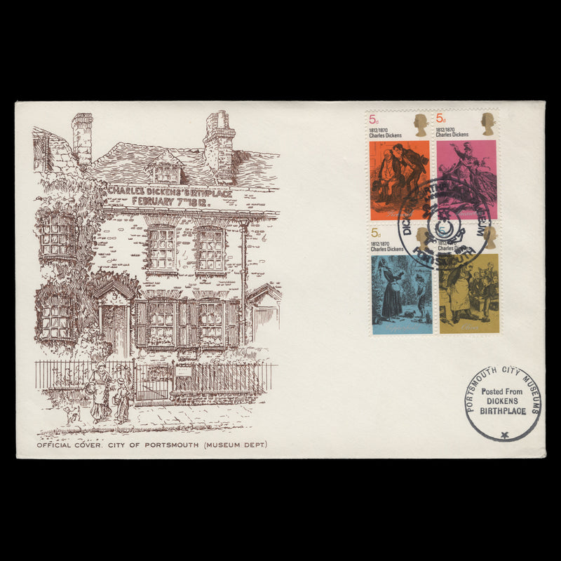 Great Britain 1970 Literary Anniversaries first day cover, PORTSMOUTH