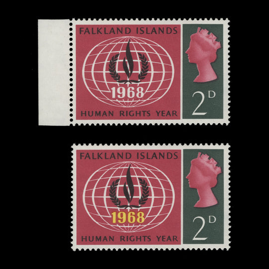 Falkland Islands 1968 (Variety) 2d Human Rights Year missing yellow