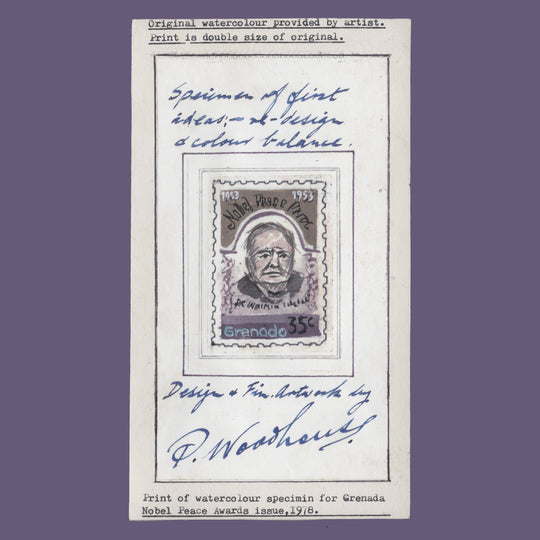 Grenada 1978 Nobel Prize Winners print of original artwork by D Woodhouse