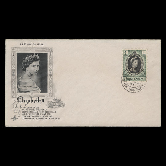 British Honduras 1953 (FDC) 4c Coronation, BELIZE